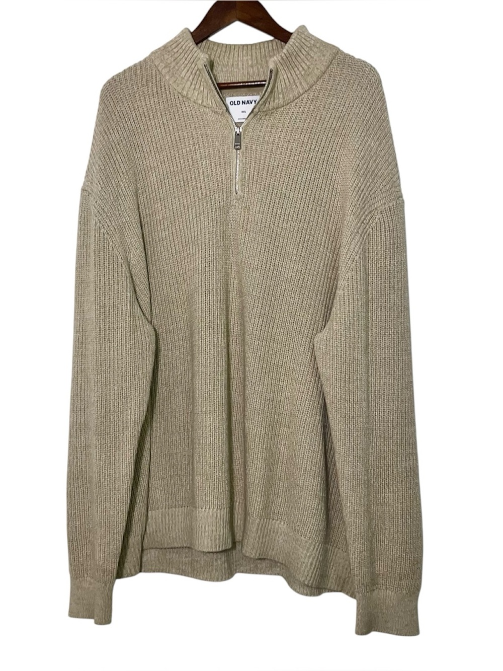 Old Navy Men’s XXL Beige Quarter Zip Sweater Knit Tan Chunky Cotton Casual